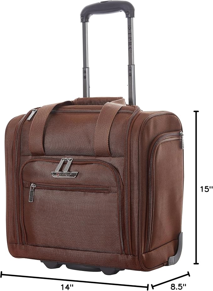 TPRC 15” Underseat Carry-On Luggage Airline Approved Personal Item with USB Charging Port, Brown