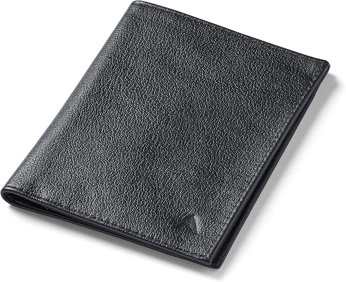 Allett Travel Wallet, Onyx Black | Leather, Thin Bifold, RFID Blocking, Minimalistic, Front Pocket | Holds Up To 10 Cards & Passport | For Men & Women