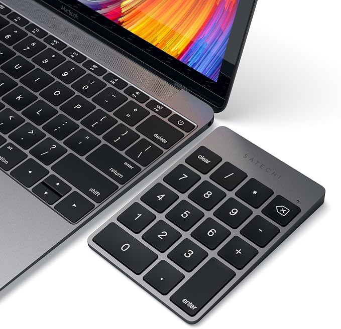 Satechi Slim Aluminum Bluetooth Keypad, Wireless Number Pad with 18 Keys, Micro USB Rechargeable Numpad, External Number Pad for MacBook Air/Pro/Neo, iPad Air/Pro, iMac, PC - Space Gray