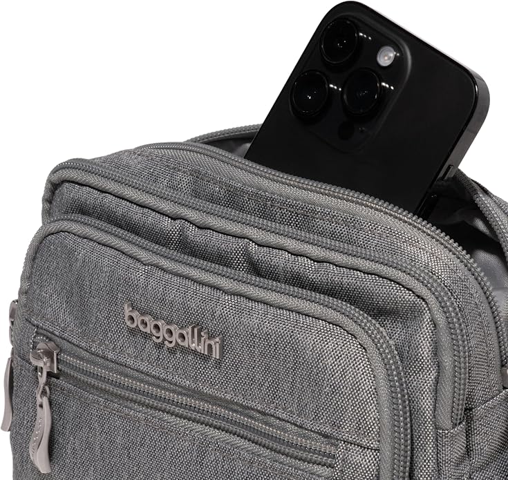 Baggallini Triple Zip Small Crossbody Bag for Women - Lightweight Convertible Fanny Pack Belt Bag