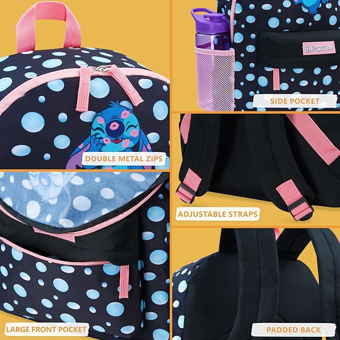 Disney Stitch Backpack for Girls Teens School Bag Kids Book Bag School Supplies Gifts (Black)