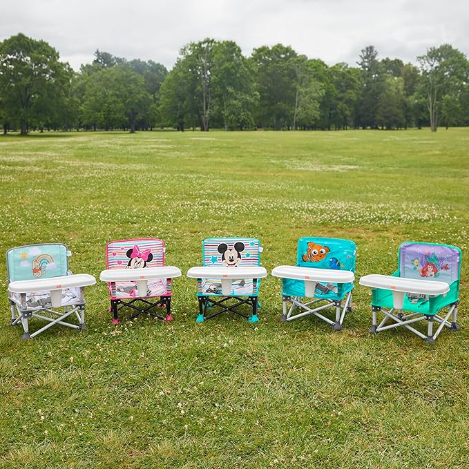 Bright Starts Disney Minnie Mouse Pop 'N Sit Portable Booster, Indoor/Outdoor Use, Floor Seat with Feeding Tray, 6 Mos - 3 Yrs