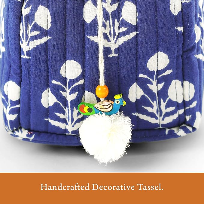Saffron Marigold Quilted Makeup Bag Set of 3, Hand Block Printed Cotton Cosmetic Bags for Women, Waterproof Lined Travel Toiletry Bag, Coquette Floral Aesthetic, Handmade Gift, Fleur De Nuit