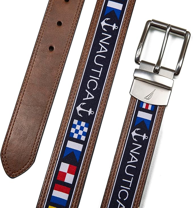 Nautica Men's Reversible Leather Belt | 2-in-1 | Classic | Everyday | Business | Work | Dress | Casual | Metal Buckle
