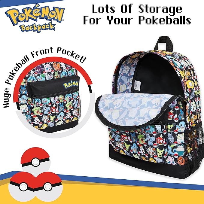 Pokemon Backpack for Kids Teens Boys Girls, Pikachu Anime Backpacks, Bag for Daycare Sports Vacation Travel, School Gift (Multi AOP)