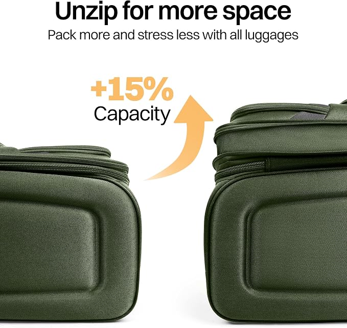 20" Luggage, Softside Suitcase with LOCK,Expandable Luggage w/Double Spinner Wheels, Lightweight Rolling Suitcases for Travel Carry On Luggage（Green-Grey,20in）