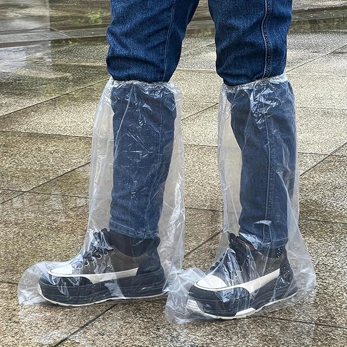Fancystyle 10 Pairs Pack of 20 Disposable Thicker Boot and Shoe Covers 19 inch Tall Extra Large Resistant Water/Skid Resistant Clear (20)