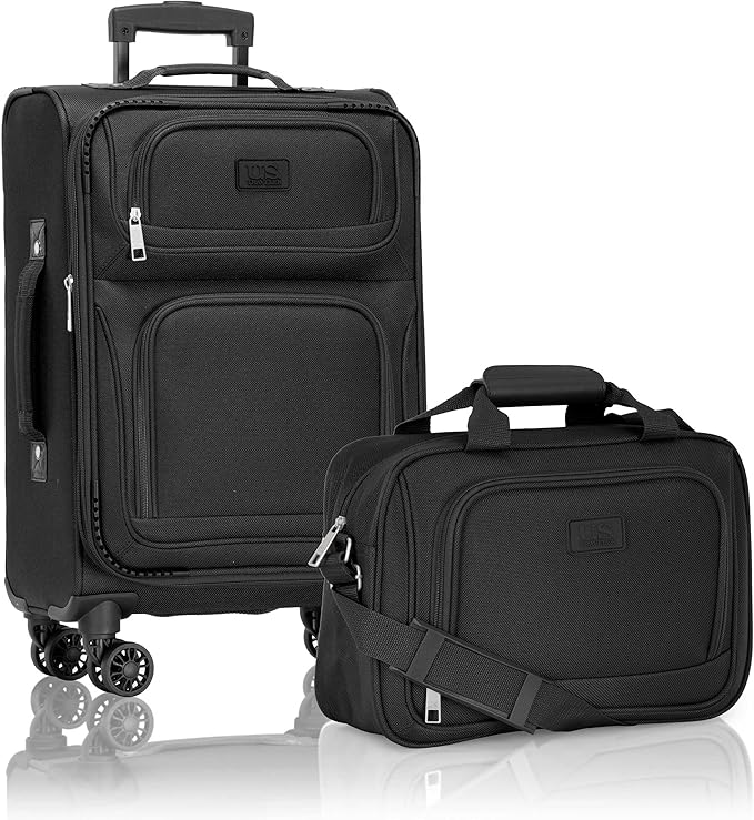U.S. Traveler Rio Lightweight Softside Rolling Carry-on Suitcase, 4-Wheel Set, Black