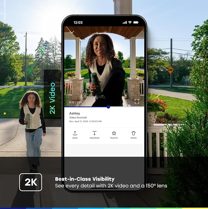 Chamberlain myQ Video Doorbell | 2K Camera, Battery/Wired, Color Night Vision, Live with 2-Way Talk, Motion Detection & Real-Time Alerts, 150 Deg Wide View, Black