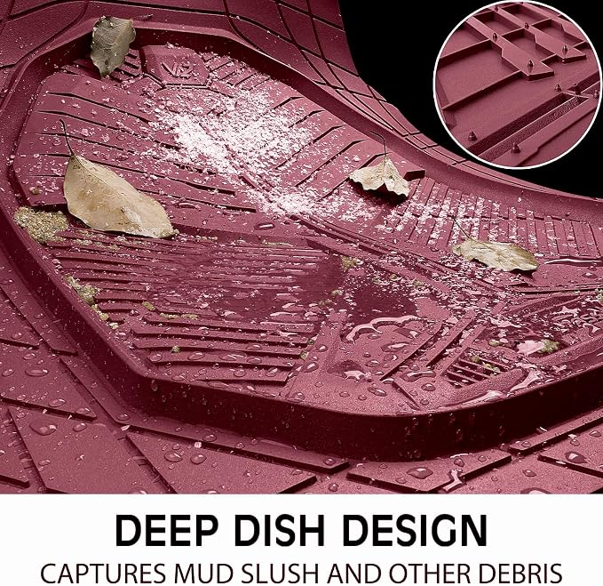 CAR PASS Heavy Duty Rubber Car Mats with Cargo Liner, Deep-Dish Car Floor Mats and Trunk Mat All Weather, Universal Trim-to-Fit for SUVs Trucks Sedans, Waterproof Anti-Slip, Trimmable V12 Burgundy