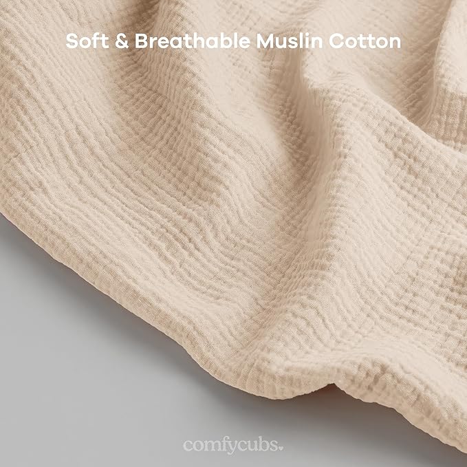 Comfy Cubs Muslin Nursing Cover Pack of 2, 100% Cotton Muslin Breastfeeding Cover for Moms, Soft & Breathable Baby Nursing Scarf, Adjustable Neck Strap - Privacy Coverage - Sand and Cedar