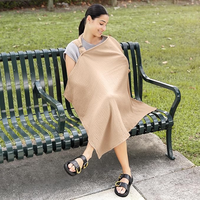 Comfy Cubs Muslin Nursing Cover, Pack of 1, 100% Muslin Breastfeeding Cover - Soft & Breathable Baby Nursing Scarf with Adjustable Neck Strap - Portable, Lightweight & Privacy Coverage - Cream