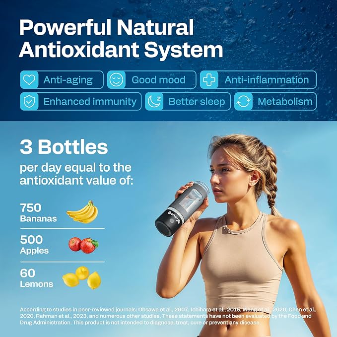 Hydrogen Water Bottle | Large 16.2 oz (480 ml) Hydrogen Water Bottle Generator 3000ppb | Hydrogenator Machine | SPE/PEM Hydrogenated Ionizer Generator (Black w/Gray)