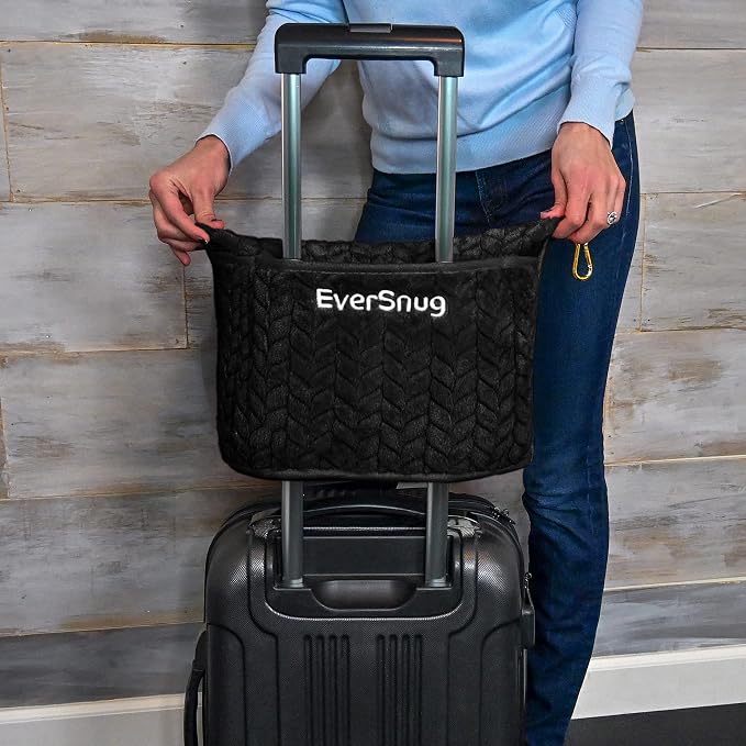 EverSnug Travel Blanket & Pillow 68x42 - Premium Ultra-Soft Microfleece 2 in 1 Compact & Packable Flight Blanket with Soft Bag Pillowcase, Hand Luggage Sleeve and Backpack Clip (Black)