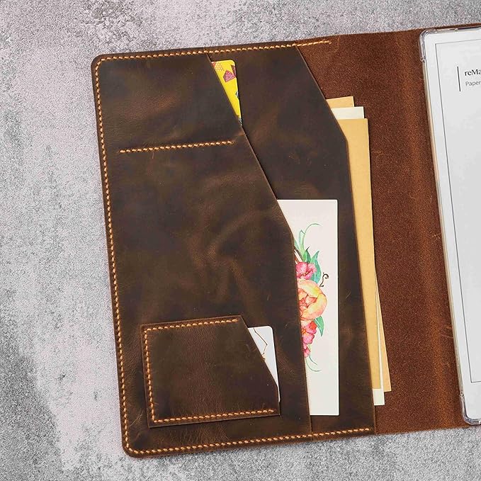 Leather Folio case with Pen Holder for Remarkable 2 Cover(Not Compatible with Remarkable Paper Pro), Genuine Leather Folio Cover for Remarkable 2 Tablet case
