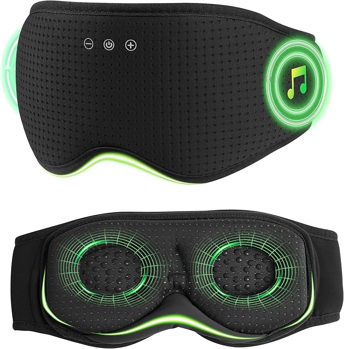 MUSICOZY Sleep Headphones with Bluetooth 5.4 Sleep Mask, Removable 3D Eye Cups for Zero Pressure Comfort, Wireless Bluetooth Eye Mask for Sleeping with Timer(Black)