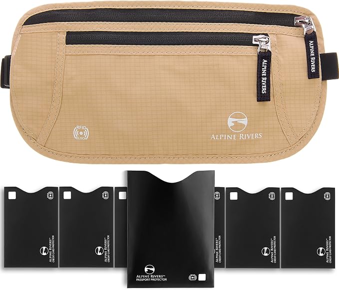 Travel Money Belt - RFID Blocking Hidden Wallet with 7 RFID Sleeves