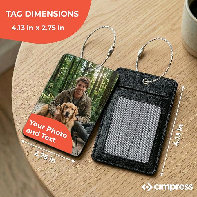 Personalized Suitcase Tags, Custom Luggage Tag with Photo or Name, Address Card Included, Polyester 2.75 x 4.13 in, for Family Vacations, Airport Travel, Carry-on Luggage and Weekend Getaways
