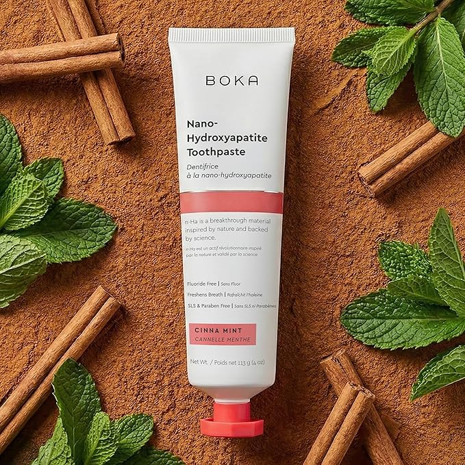 Boka Fluoride Free Toothpaste, Nano Hydroxyapatite Toothpaste, Appropriate for Sensitive Teeth - for Adult Oral Care - Cinnamon Mint Flavor, 4 Fl Oz 1Pk US Manufactured