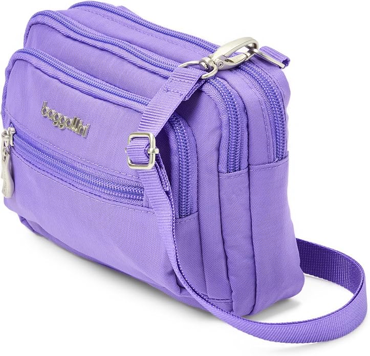 Baggallini Triple Zip Small Crossbody Bag for Women - Lightweight Convertible Fanny Pack Belt Bag