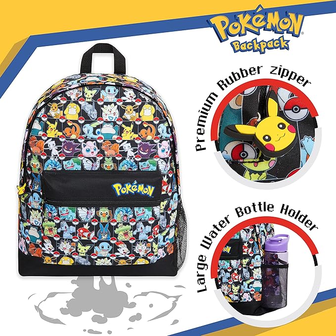 Pokemon Backpack for Kids Teens Boys Girls, Pikachu Anime Backpacks, Bag for Daycare Sports Vacation Travel, School Gift (Multi AOP)