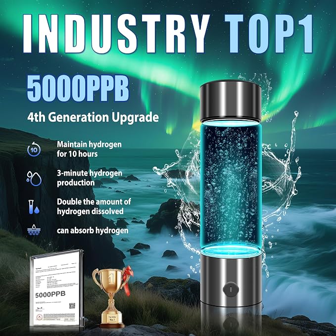 2026 New Hydrogen Water Bottle-Hydrogen Concentration up to 5000 PPB【SGS-Certified Hydrogen Generator】2026 SPE/PEM Technology Odorless Double Hydrogen Content for Sports/Home/Office/Travel HC2