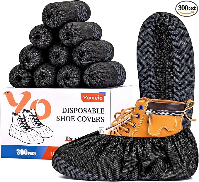 X-Large Shoe Covers Disposable [300-Pack] - Black Non-Woven Fabric Disposable Shoe Covers for Indoors, Fits Men's Size 13 | Durable, Slip-Resistant Boot Covers | Protect Floors, Shoes & Booties