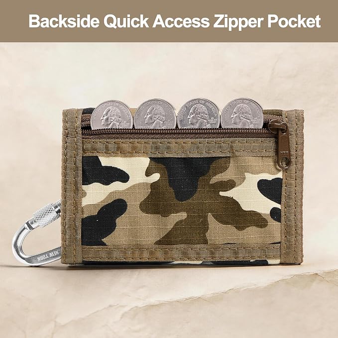 Rough Enough Kids Wallet for Boys Teen with Neck Lanyard Keychain Desert Camo Canvas
