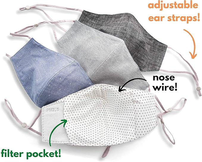 HOPE LOVE SHINE Face Mask Adjustable Filter Pocket Reusable Breathable Washable Cloth Mask Face Masks for Women Men - 4 Pack