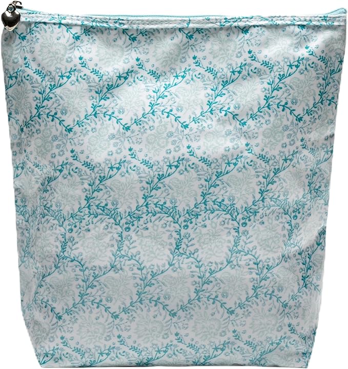 Jacaranda Living Large Cosmetic Bag - Water-Resistant, PVC-Lined - Aqua Trellis