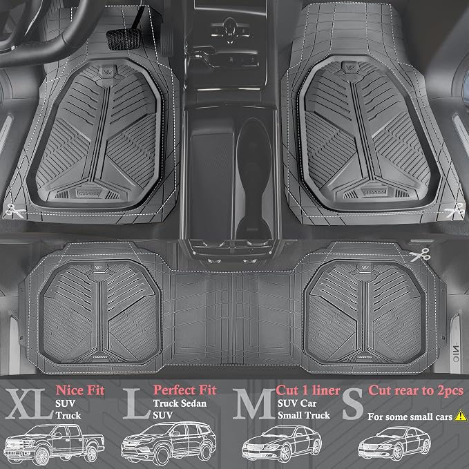 CAR PASS Heavy Duty Rubber Car Mats with Cargo Liner, Deep-Dish Car Floor Mats and Trunk Mat All Weather, Universal Trim-to-Fit for SUVs Trucks Sedans, Waterproof Anti-Slip, Trimmable V12 Gray