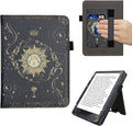 kwmobile Case Compatible with Amazon Kindle Paperwhite (2024)/Colorsoft - Case PU Leather Cover with Magnet Closure, Stand, Strap, Card Slot - Tarot Card Dark Blue/Yellow/Black