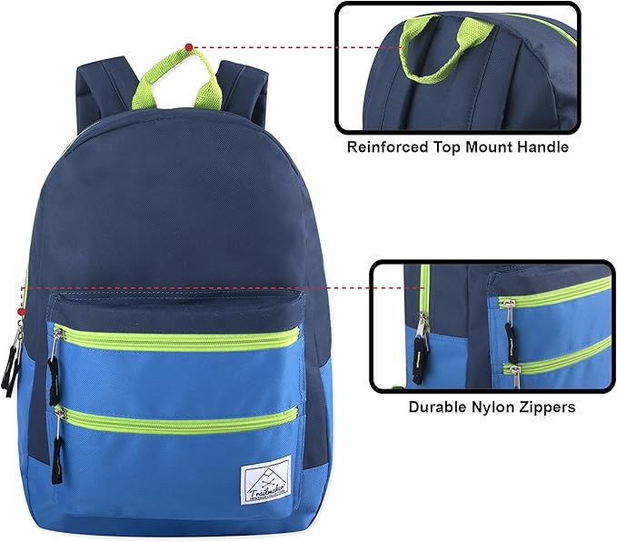 Trail maker Multi Pocket Multicolor Backpack with Adjustable Padded Straps