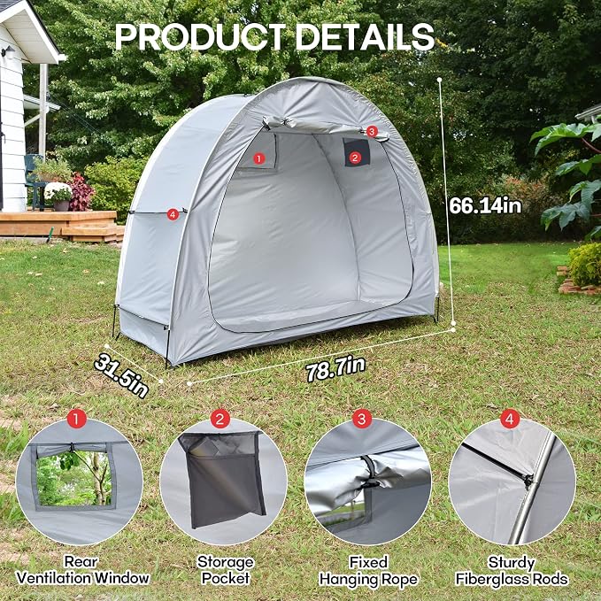 Bike Cover Storage Heavy Duty Storage Tent Outdoor Portable Bicycle Tent PU4000 Waterproof Cloth Durable 210D Oxford Fabric,Protect Against Wind, Rain, Snow, Dust W/Travel Bag