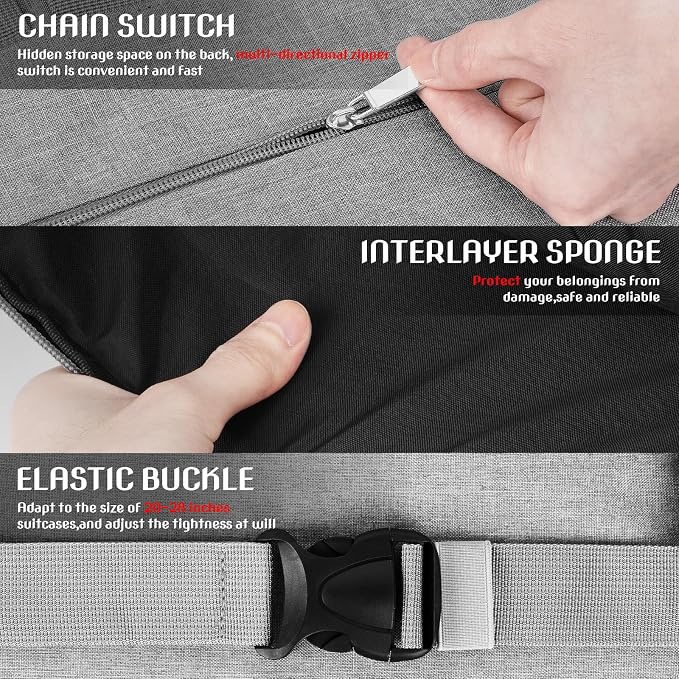 Adjustable Over Luggage Organizer for Hanging Extra Bag, Hands-Free Multi Travel Accessory for Business Trips & Vacations, Fits Most Suitcases & Laptop (Gray-3)