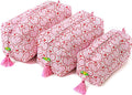 Saffron Marigold Quilted Makeup Bag Set of 3, Hand Block Printed Cotton Cosmetic Bags for Women, Waterproof Lined Travel Toiletry Bag, Coquette Aesthetic, Handmade Gift, Love Blooms