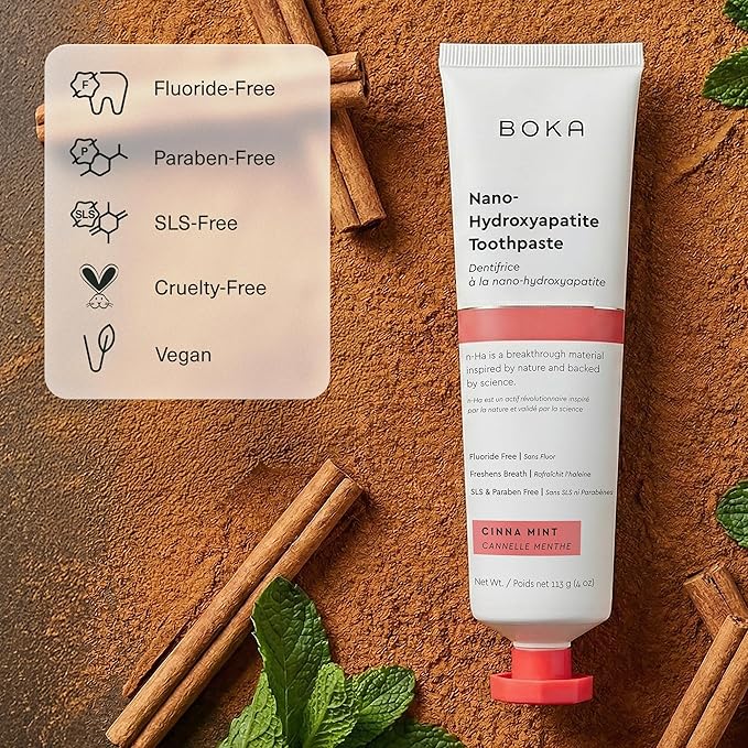 Boka Fluoride Free Toothpaste, Nano Hydroxyapatite Toothpaste, Appropriate for Sensitive Teeth - for Adult Oral Care - Cinnamon Mint Flavor, 4 Fl Oz 1Pk US Manufactured