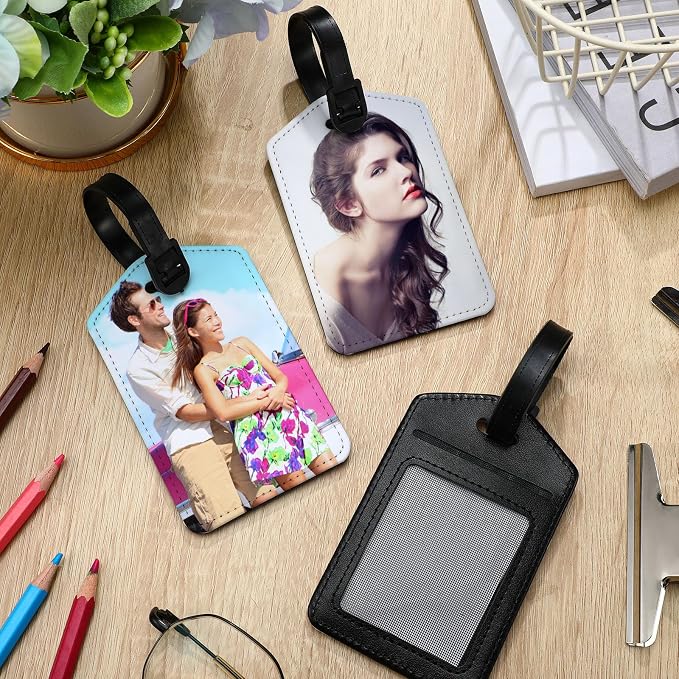 Hillban Sublimation Luggage Tags White Heat Transfer PU Leather Name Tag Blank Suitcase Label Travel Business ID Card Holder for DIY Travel Suitcase Sports Bag Label Gift Craft Rectangle(100 Pcs)