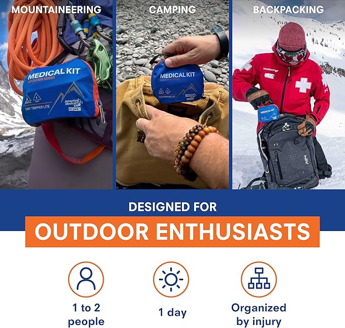 Adventure Medical Kits Mountain Series Medical Kit (Day Tripper Lite) - 59 Pieces, blue/orange, one size (0100-1000)