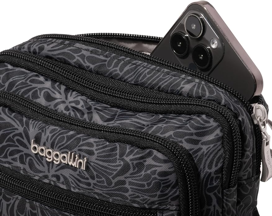 Baggallini Triple Zip Small Crossbody Bag for Women - Lightweight Convertible Fanny Pack Belt Bag
