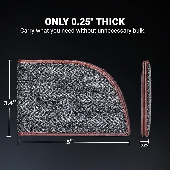 ROGUE WALLET Front Pocket Card Holder for Men - Bedford Tweed & Top Grain Leather Minimalist Billfold - Slim ID Window, Cash Section & Stash Compartment