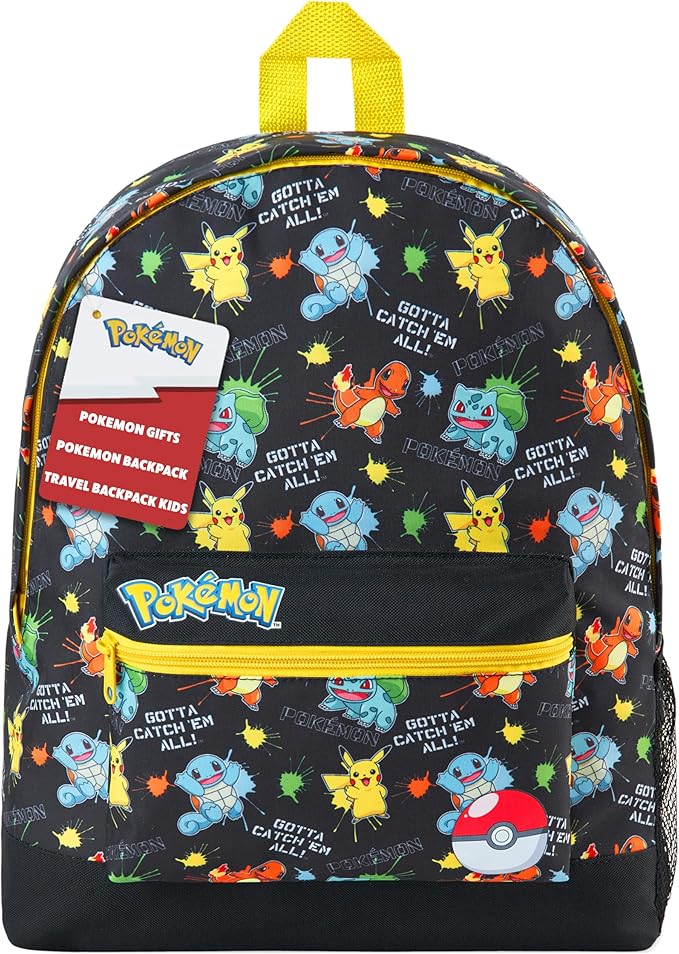 Pokemon Backpack for Kids Teens Boys Girls, Pikachu Anime Backpacks, Bag for Daycare Sports Vacation Travel, School Gift (Black AOP)
