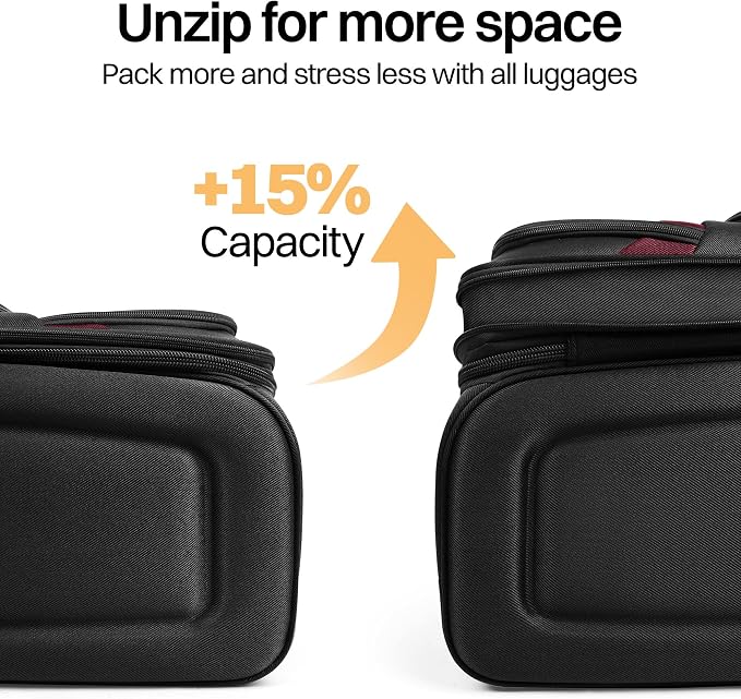 28" Large Softside Expandable 15% Checked Luggage with Double Spinner Wheels LOCK,Lightweight Travel Suitcase for Men/Women（Black-Burgund,28in）