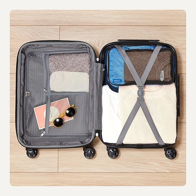 Amazon Basics 26" Hardside Medium Checked Luggage, Expandable For Up to 15% More Space, With Scratch-Resistant Surface, Four Multi-directional Wheels, Light Blue