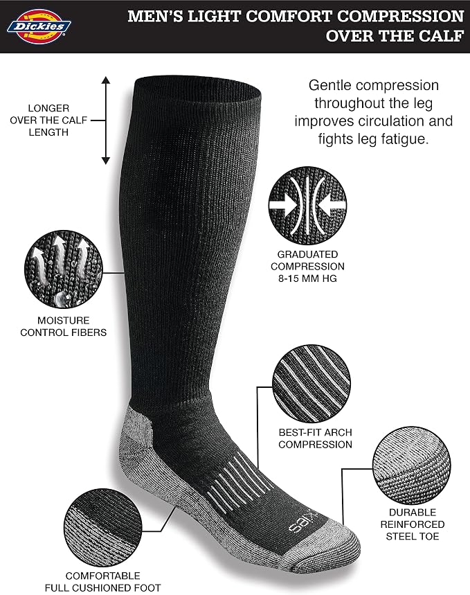 Dickies Men's Light Compression Comfort Over-The-Calf Socks, Available in M-XXL (2, 4 Pairs)