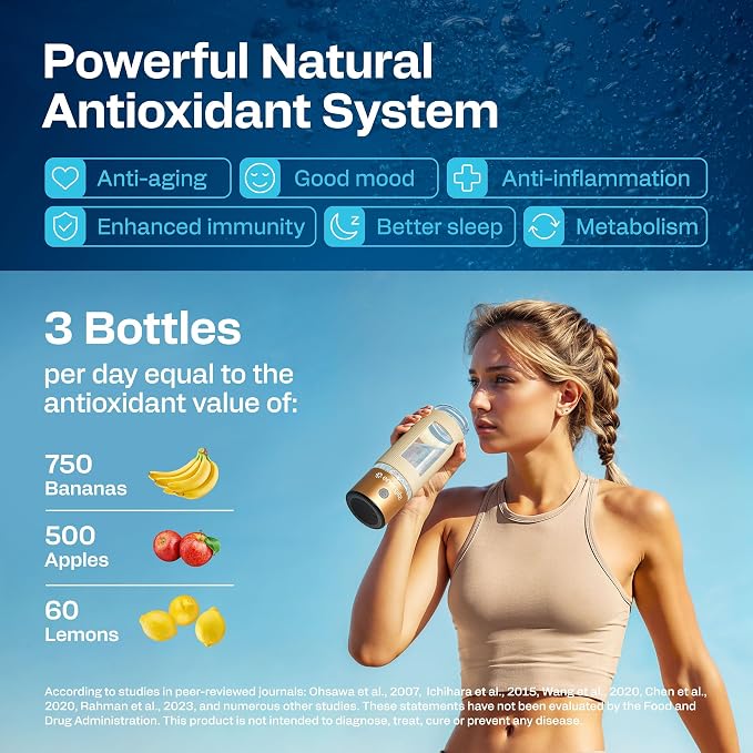 Hydrogen Water Bottle | Large 16.2 oz (480 ml) Hydrogen Water Bottle Generator 3000 ppb | Hydrogenator Machine | SPE/PEM Hydrogenated Ionizer Generator(Golden w/Beige)