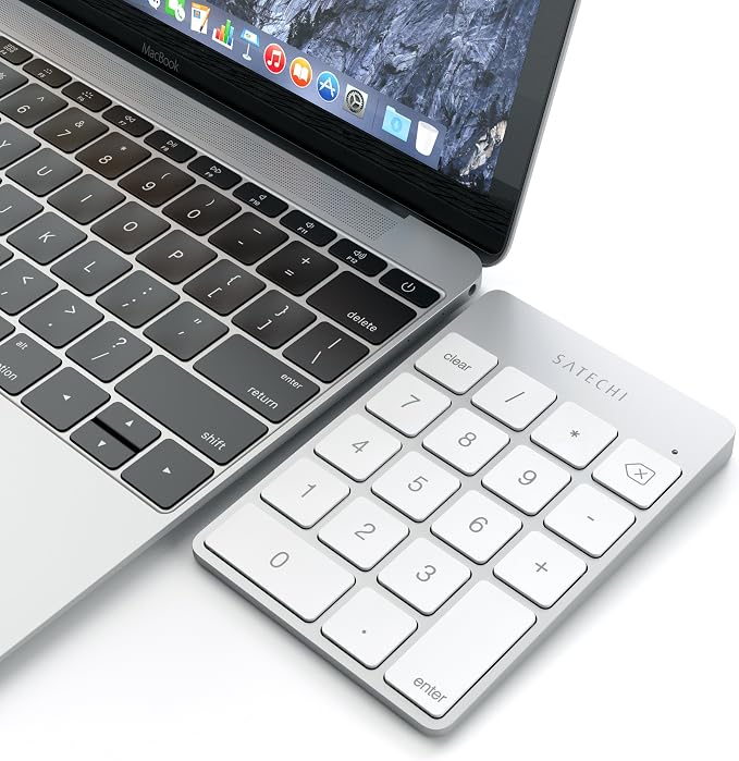 Satechi Slim Aluminum Bluetooth Keypad, Wireless Number Pad with 18 Keys, Micro USB Rechargeable Numpad, External Number Pad for MacBook Air/Pro/Neo, iPad Air/Pro, iMac, PC - Silver