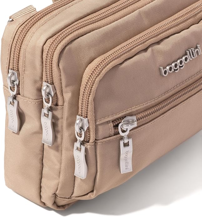 Baggallini Triple Zip Small Crossbody Bag for Women - Lightweight Convertible Fanny Pack Belt Bag