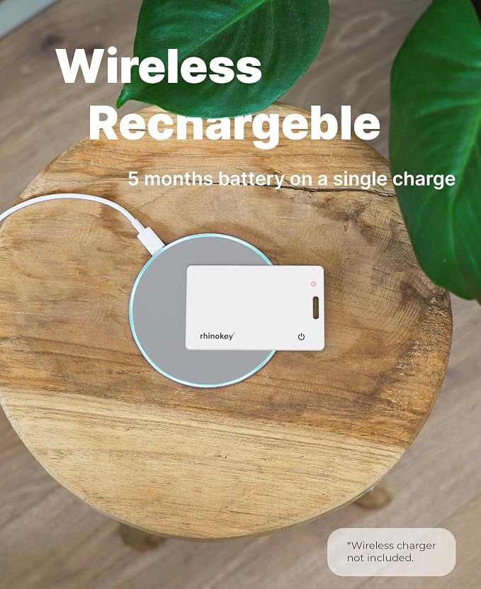 Rhinokey® Wallet Tracker Card (Android Only) 0.07in Slim Rechargeable Smart Tracking Card Works with Google's Find Hub IP68 Tag Item Finder with Key Chain Hole for Luggage (1 Pack - Android - White)