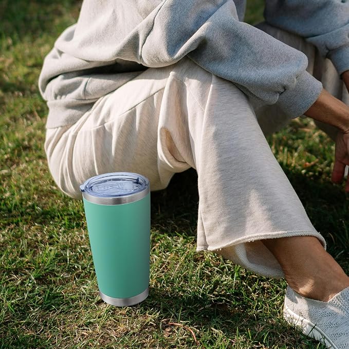 AIANJI 20oz Tumbler Bulk Stainless Steel Tumblers with Lid Vacuum Insulated Double Wall Travel Coffee Mug Powder Coated Tumbler Cup for Hot and Cold Drinks(Light Blue, 12 pack)